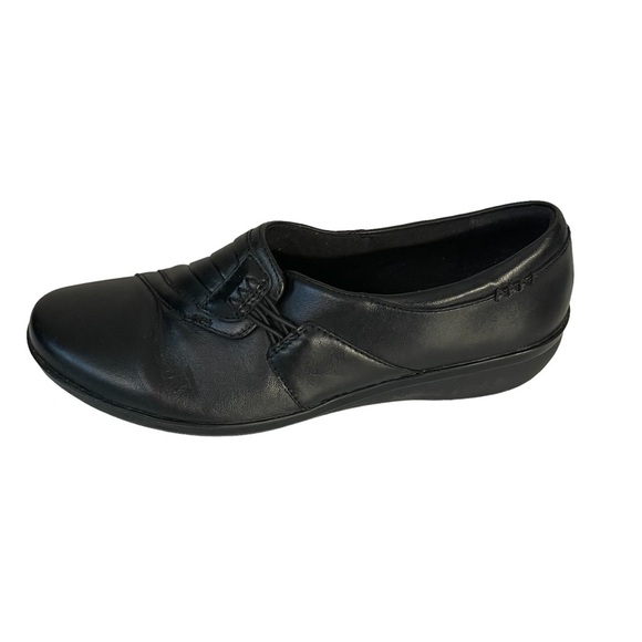 Collection By Clarks Cushion Comfort Black Slip On Low Wedge Loafer Shoe Sz 7 - Picture 6 of 10